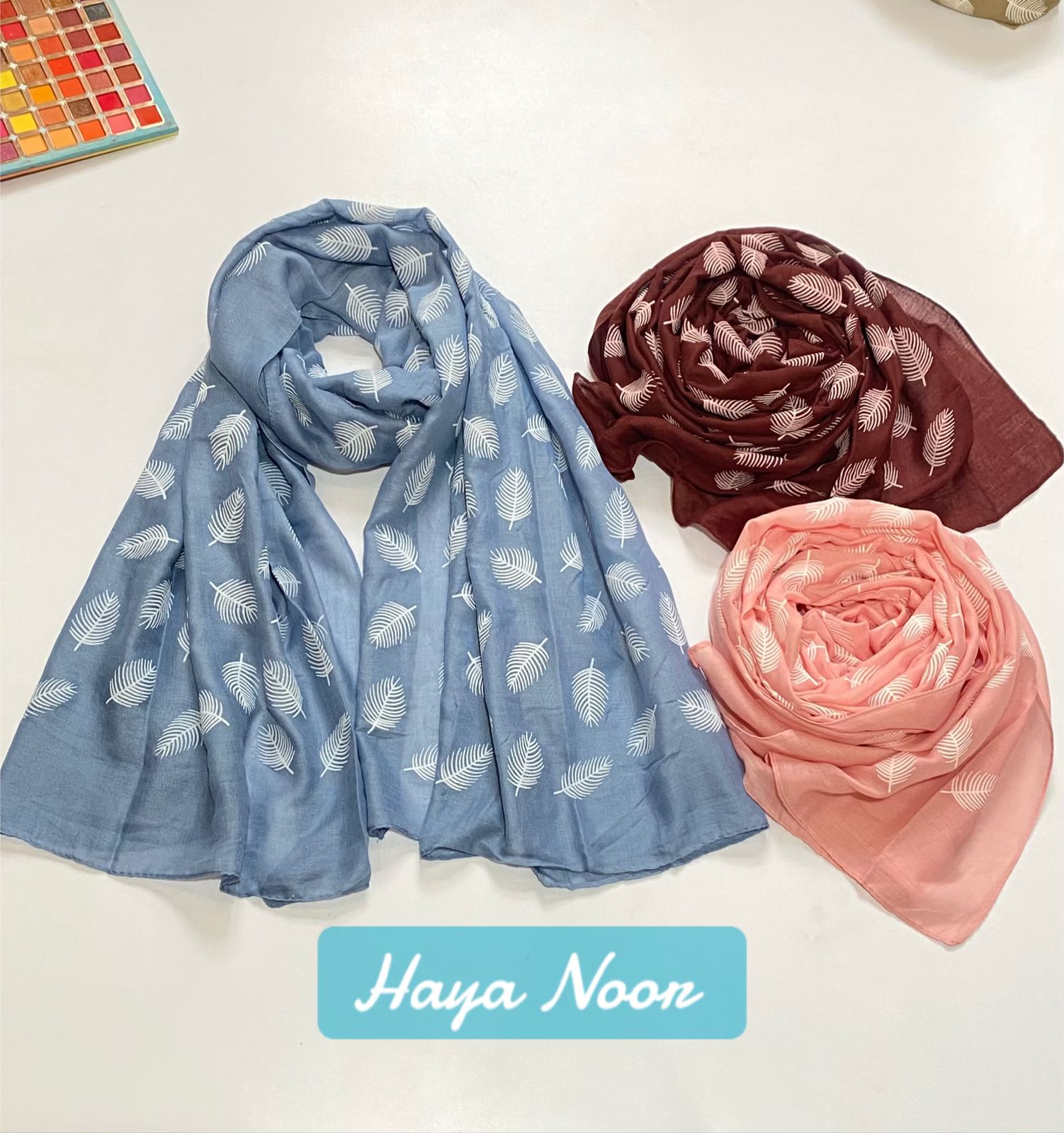 Premium Lawn Digital Leaf Print Scarf - Image 3