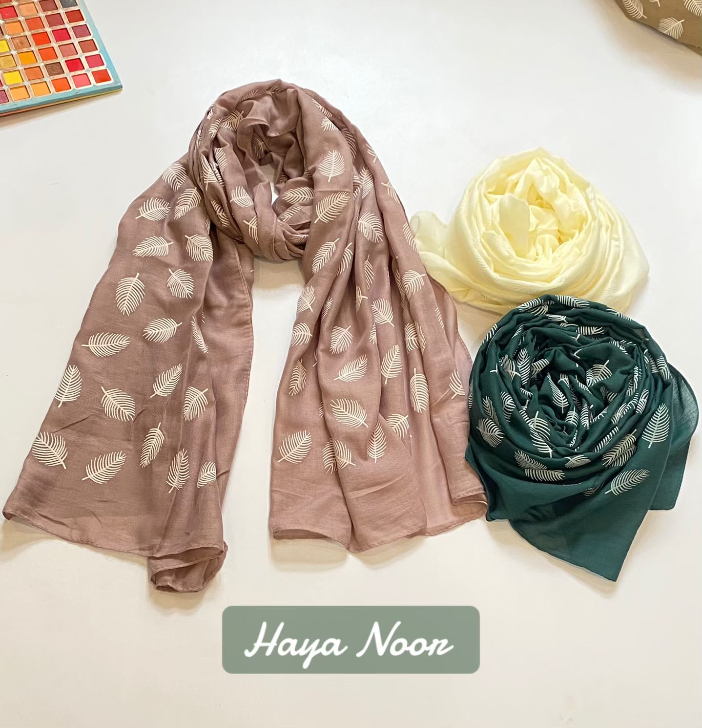 Premium Lawn Digital Leaf Print Scarf - Image 2